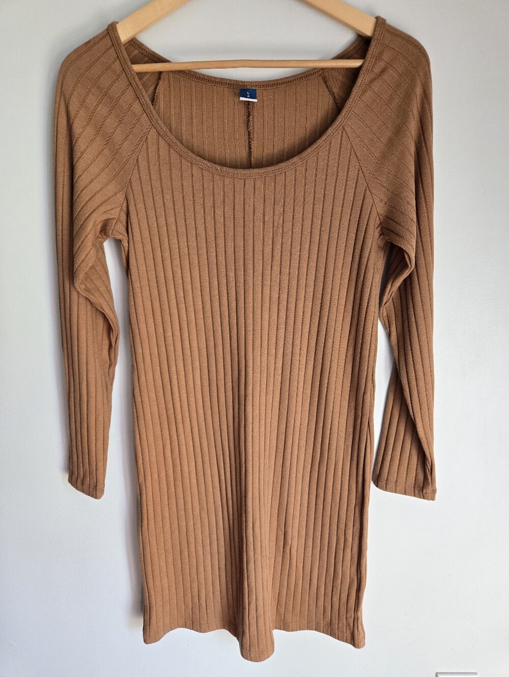 OLD NAVY Ribbed Scoop Neck Long Sleeve Tunic Dress - Camel